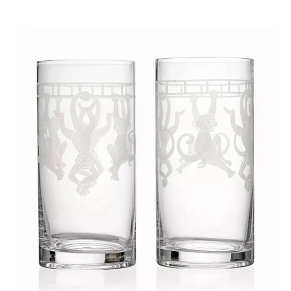 NWT: Godinger - Frosted Monkey Highball Glasses, Set of 2 - Picture 1 of 6